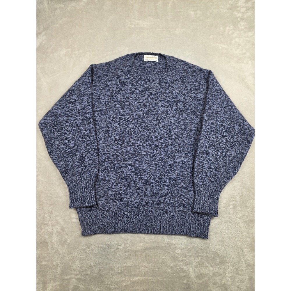 William Lockie Cashmere Sweater Mens L Blue Jumper Marled Crew Hawick Scotland